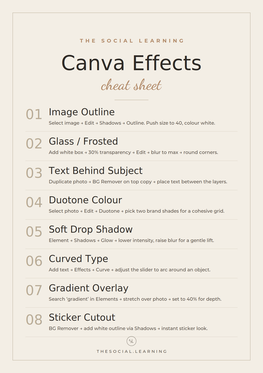 Foglio illustrativo degli effetti di Canva (stampabile)